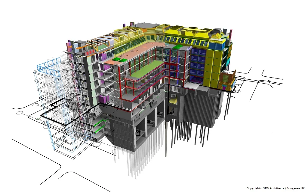 BIM building model showing architectural and structural detail